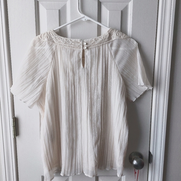 Tulle - Sheer Short-Sleeve Pleated White Bohemian Blouse - Picture 2 of 4